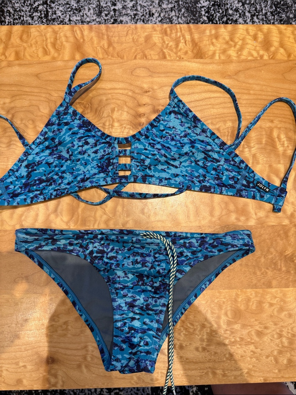 Jolyn Blue Multi-Print Strappy Bikini Set